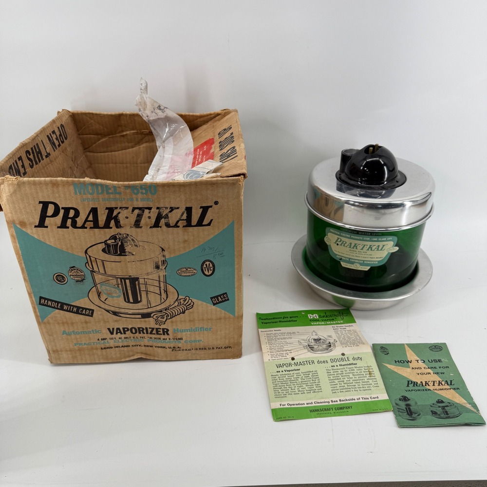 Vintage Prakt-Kal #650 Green Glass Vaporizer Humidifier MCM‎ w/ Manual *NO cord*